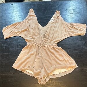 Lavender Brown Chic, Sexy Tan Romper with Off-Shoulder Oval Cut Outs